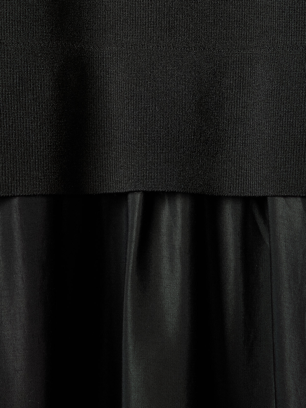 Extended-Sleeve Mock-Neck Mix-Media Midi Dress