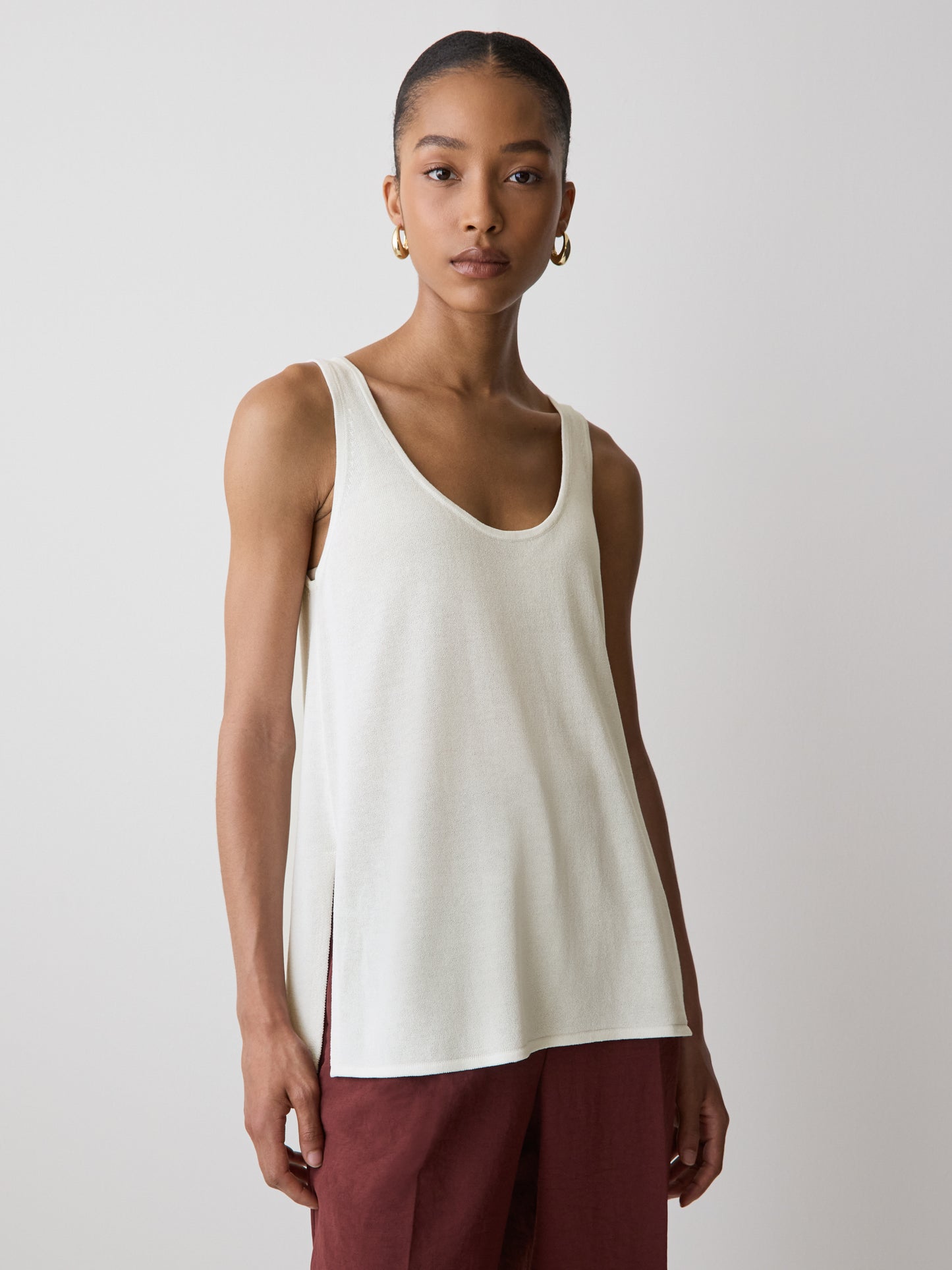 Linen-Blend U-Neck Loose Tank