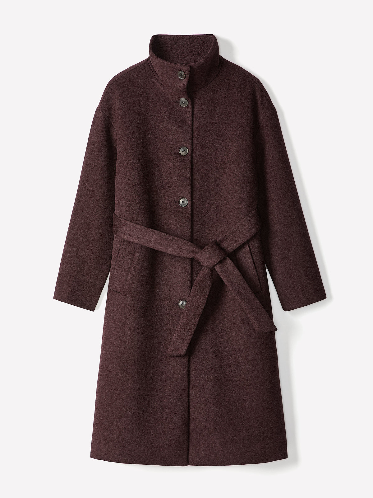 Wool Blend Funnel Neck Long Coat