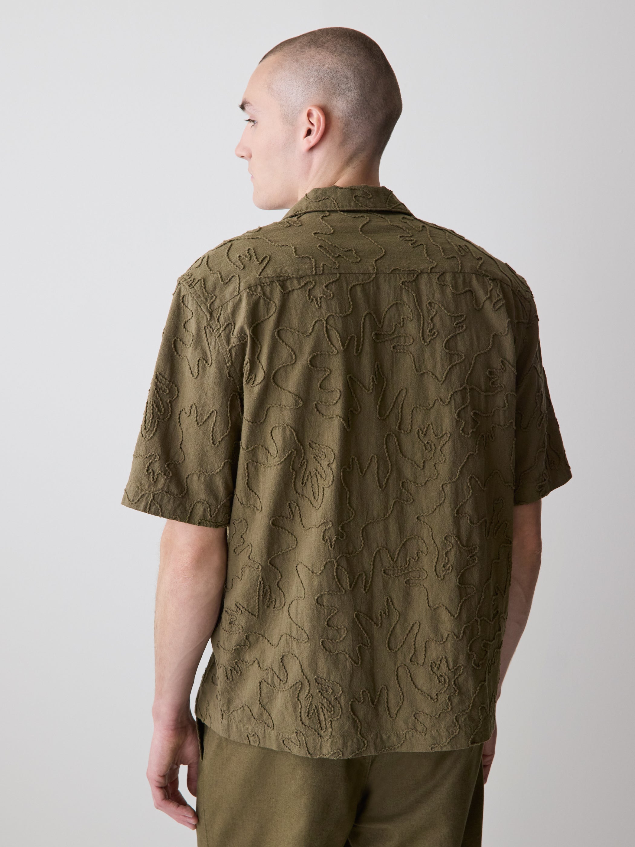 Short-Sleeve Camp-Collar Shirt with Embroidered Details