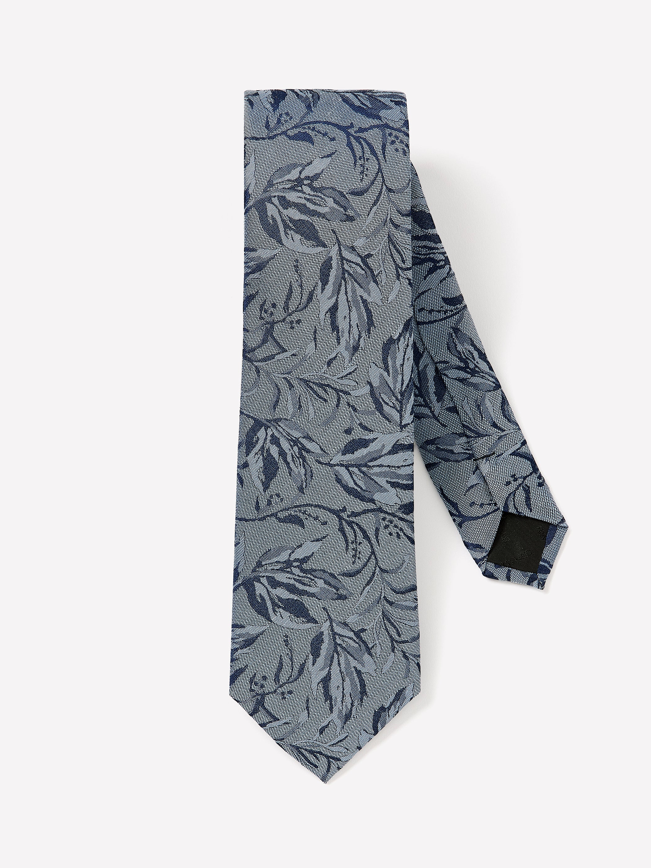 Woven Silk Blend Men's Tie Blue Tonal Leaf Pattern