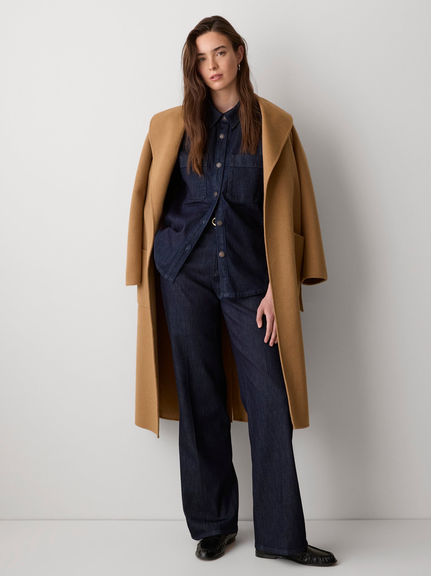 Pantalon en Denim à Taille Haute et Jambe Large