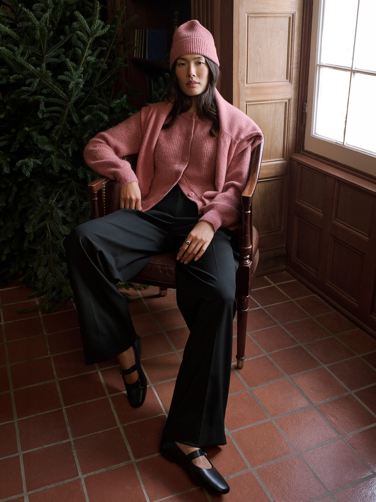 Wool-Blend Long-Sleeve Crew-Neck Cardigan