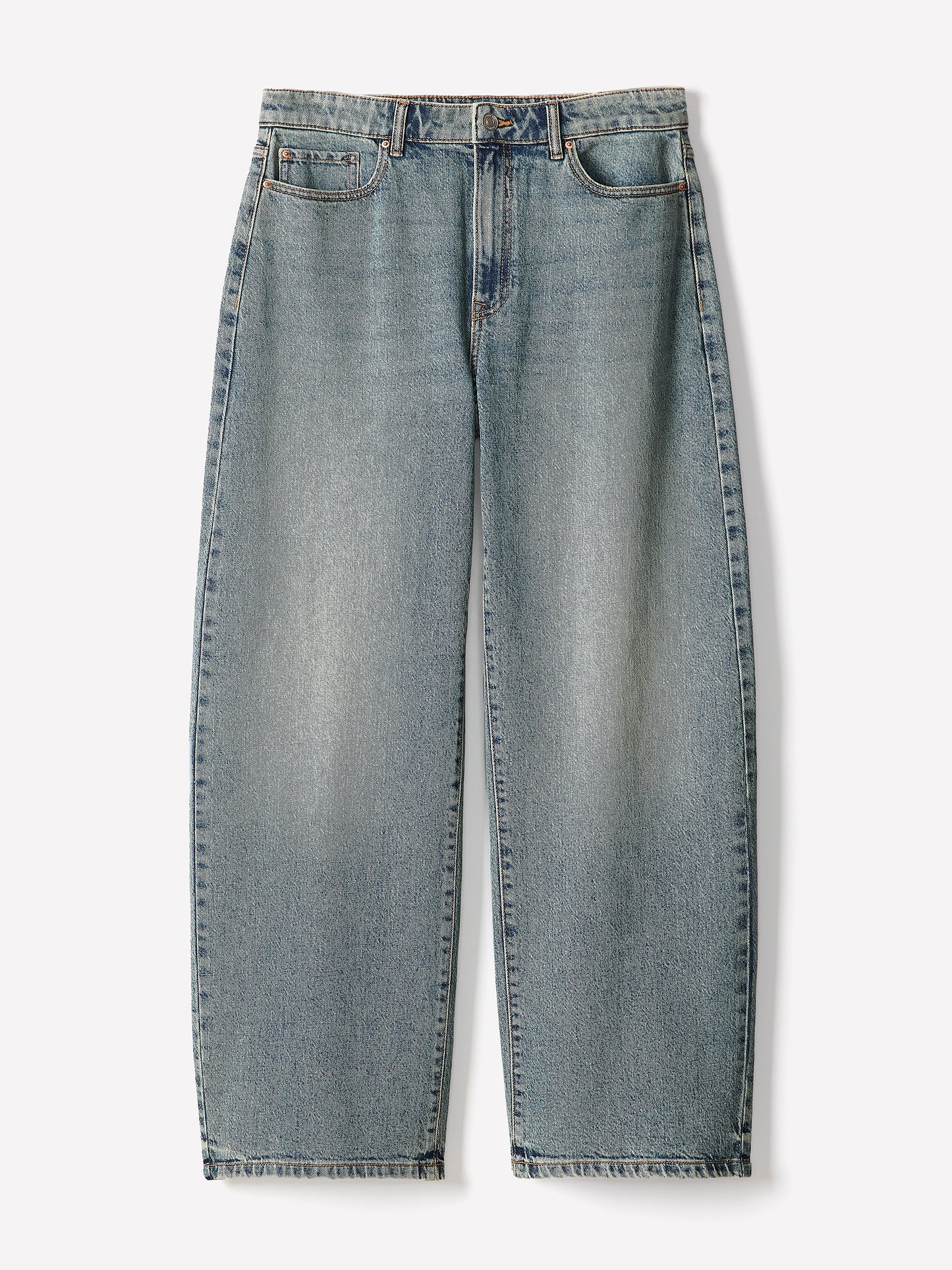 Woven Denim Pant Mid Rise Oversize Fit Stretch Fabric