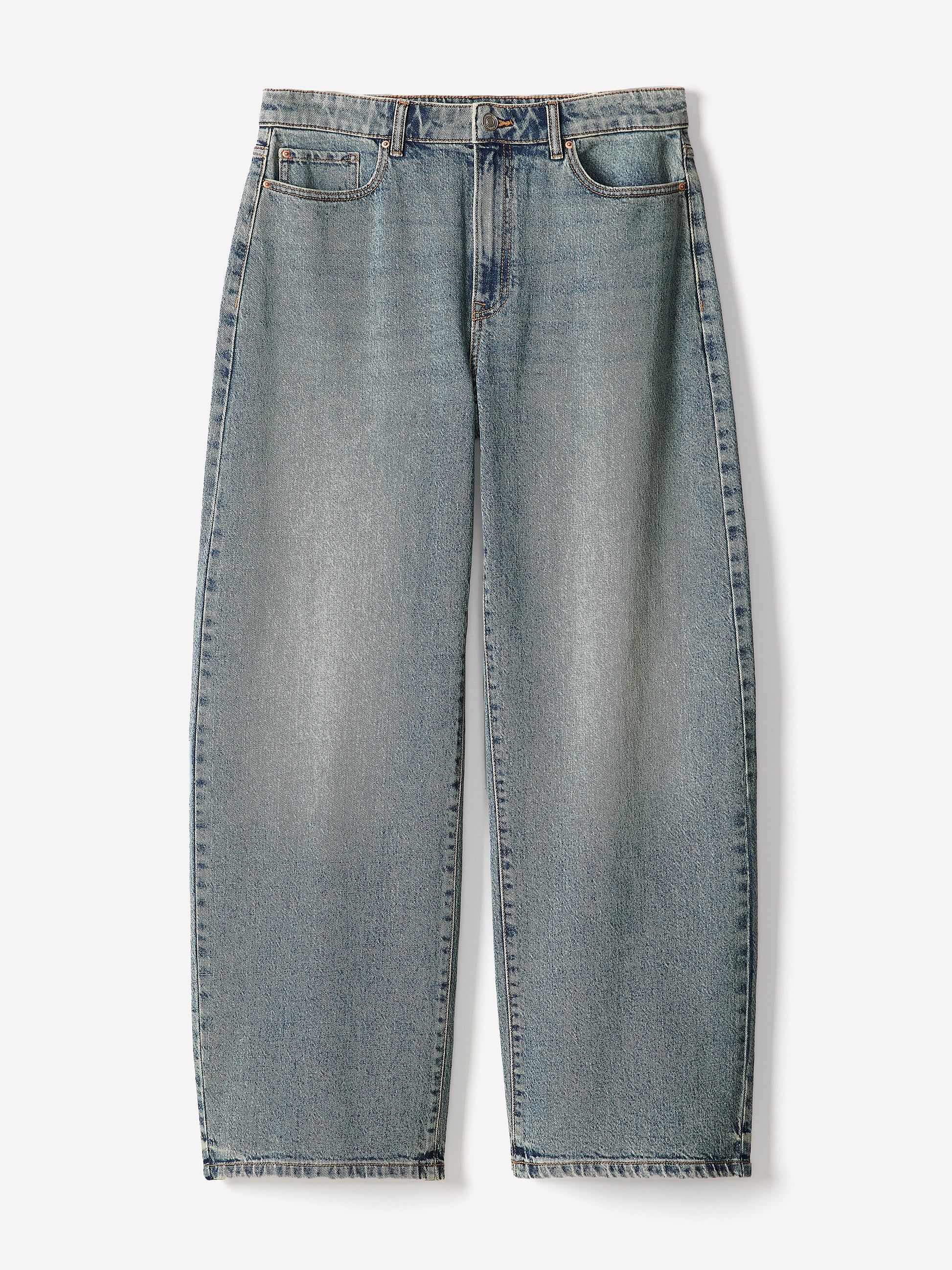 Woven Denim Pant Mid Rise Oversize Fit Stretch Fabric