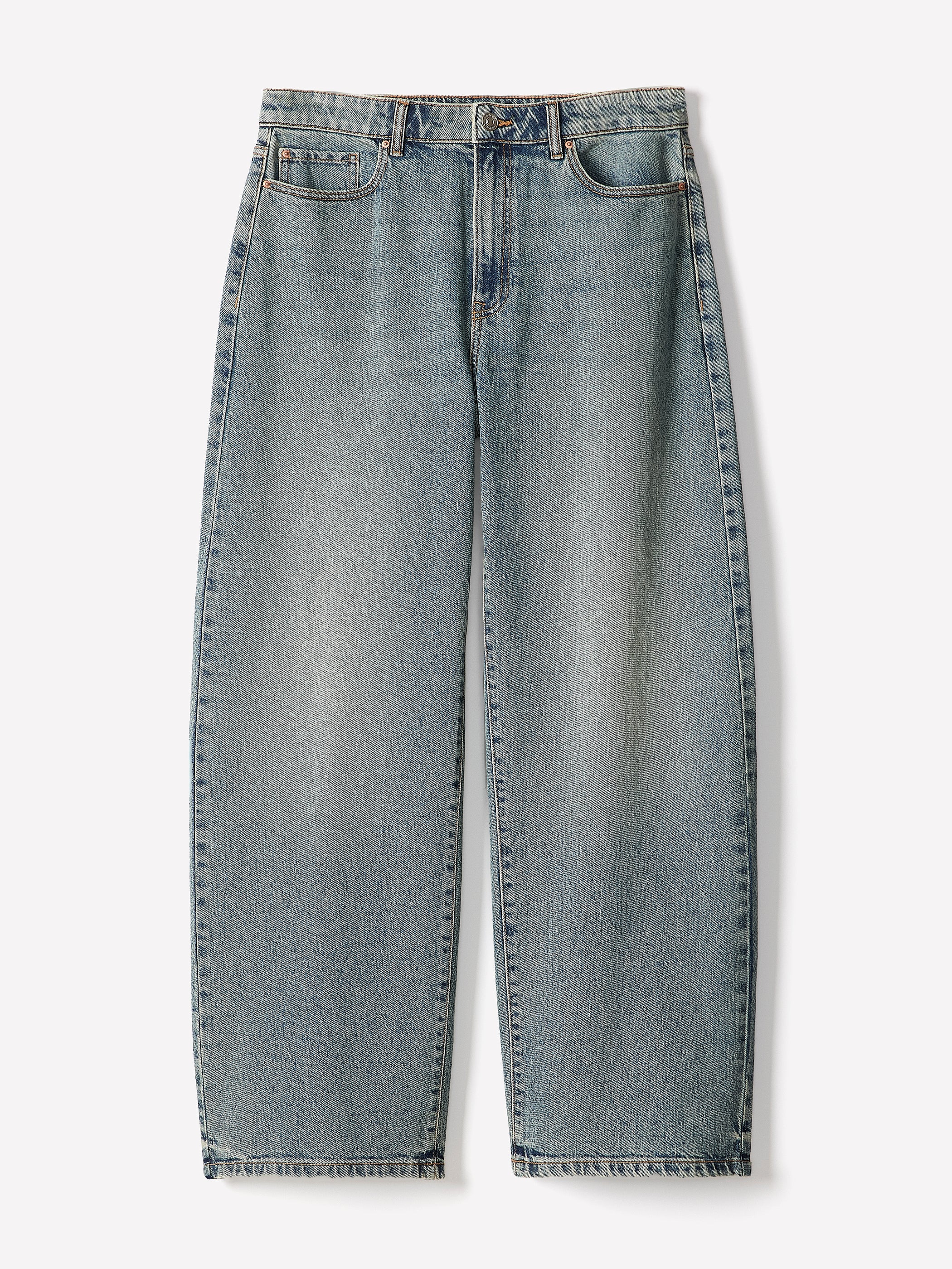 Woven Denim Pant Mid Rise Oversize Fit Stretch Fabric