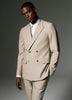Woven Double Breasted Taupe Pinstripe Blazer