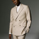 Woven Double Breasted Taupe Pinstripe Blazer