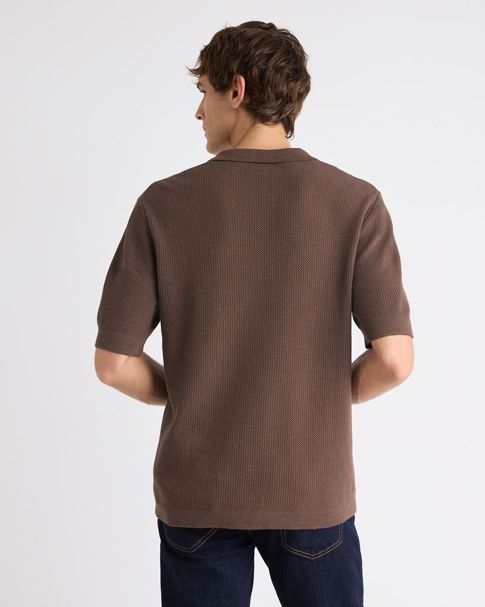 Polo à Manches Courtes en Coton à Mailles de Fantaisie