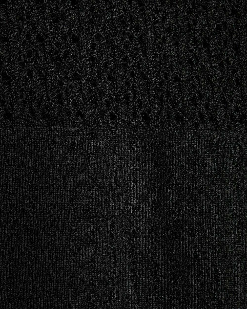 Pull à Manches Longues et Col Rond avec Empiècement en Mailles de Fantaisie