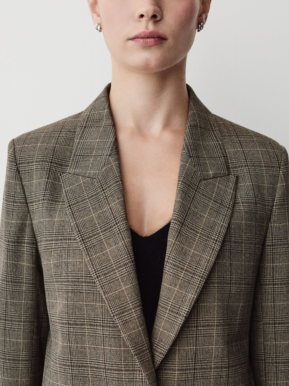Plaid Relaxed-Fit One-Button Blazer