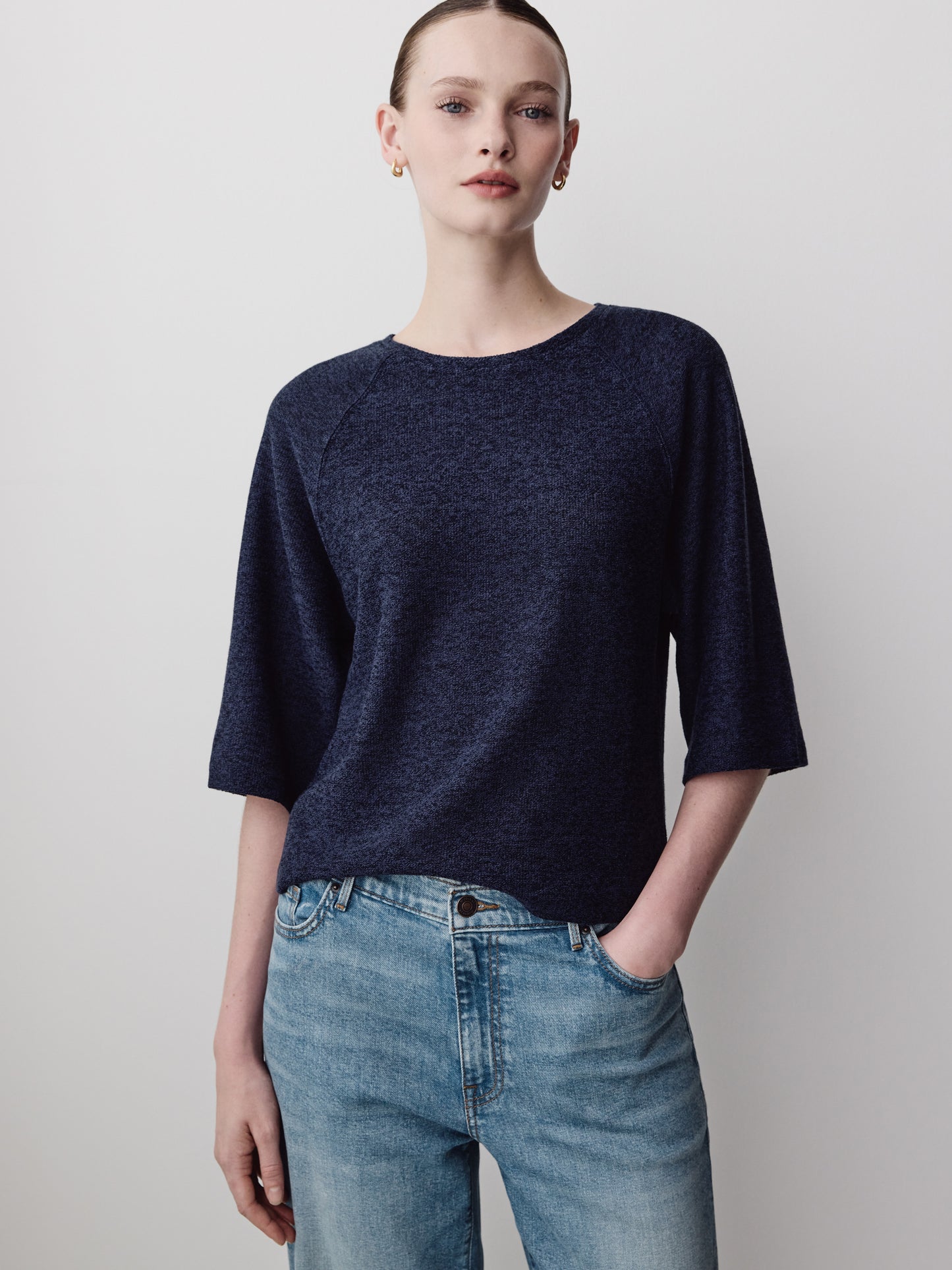 Long-Raglan-Sleeve Crew-Neck Top