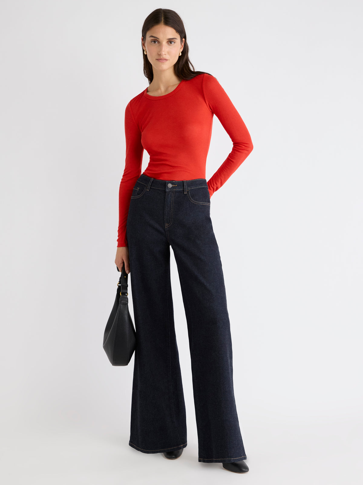 Wool-Blend Scoop-Neck Long-Sleeve Top