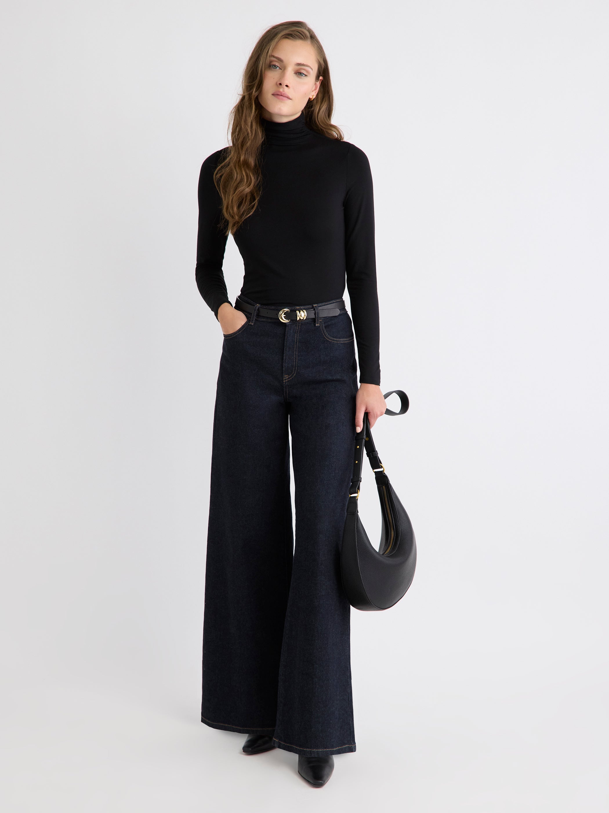 Fitted Long-Sleeve Mock-Neck Tee