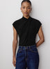 Extended-Sleeve Top with Crossover Draped Mock Neckline