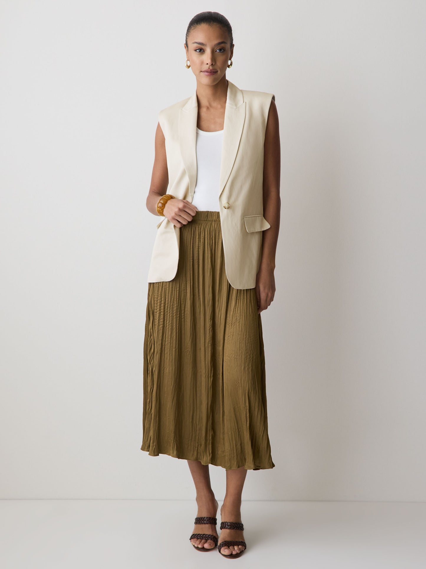 Satin High-Waisted Flare Midi Skirt