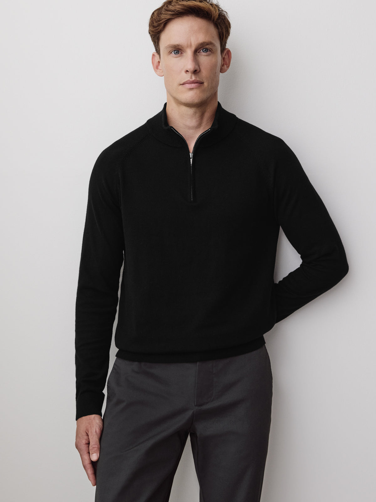 Long-Sleeve Half-Zip Mock-Neck Sweater