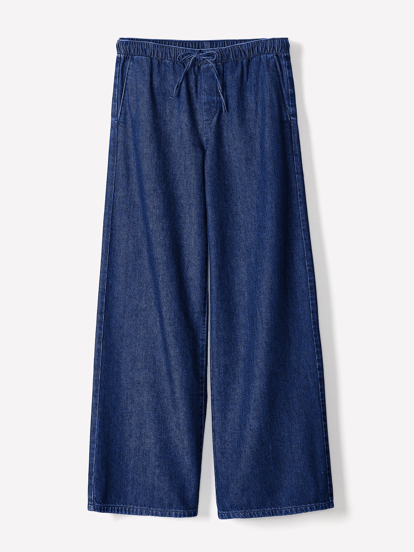 Wide-Leg Denim Pants with Elastic Waistband