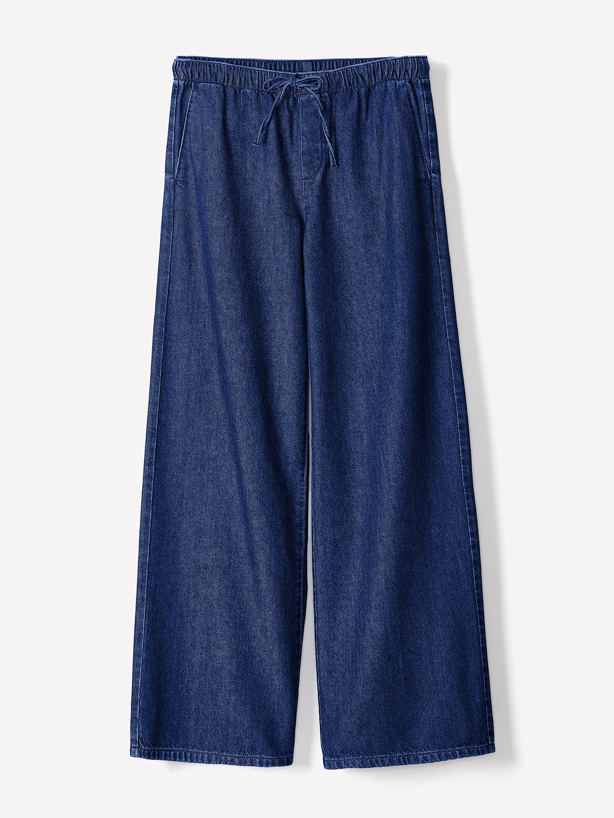 Wide-Leg Denim Pants with Elastic Waistband