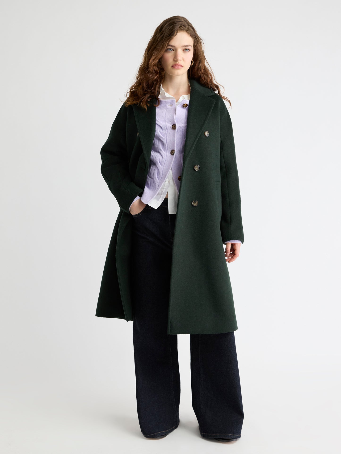 Wool-Blend Long Double-Breasted Coat