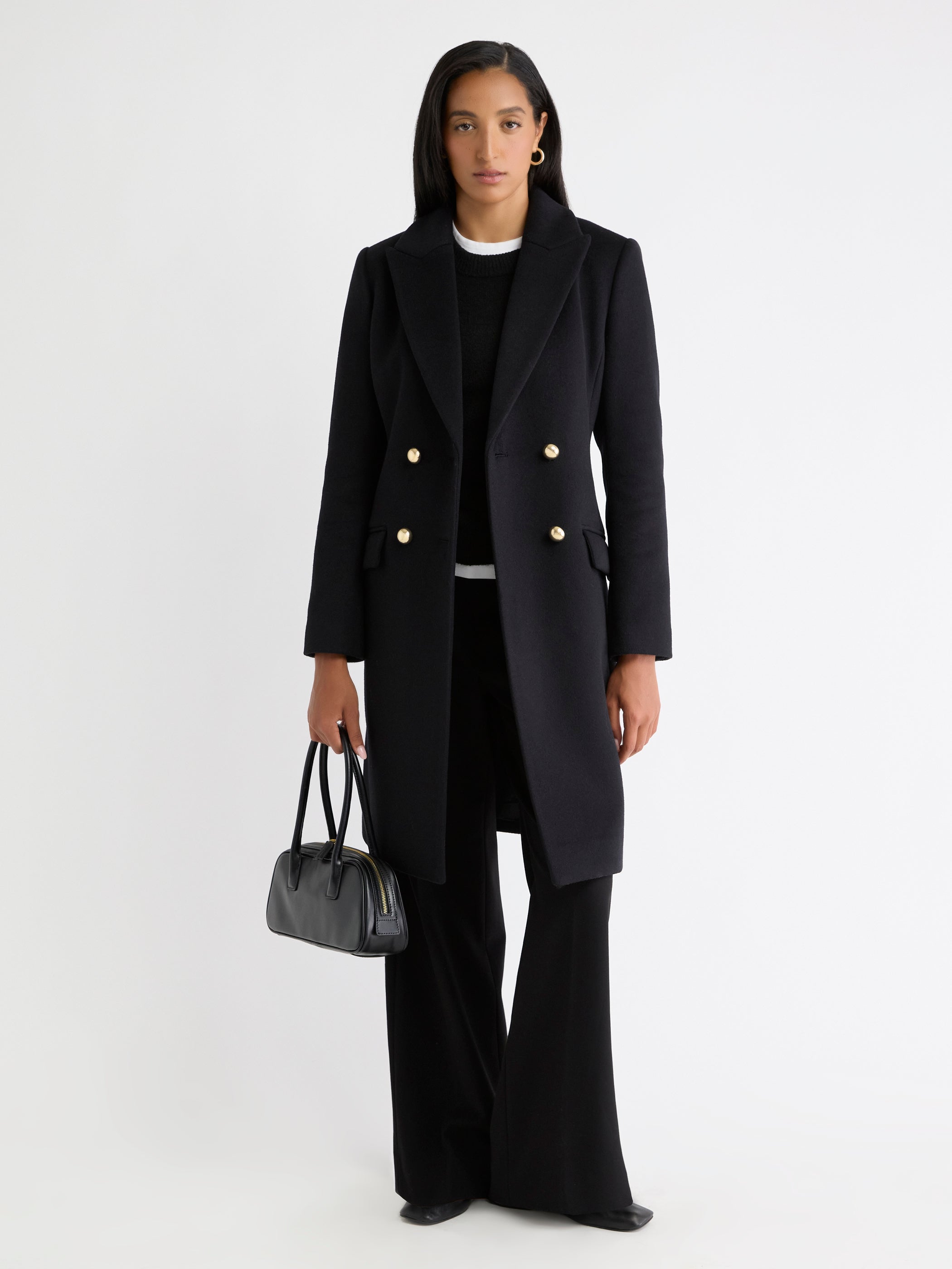 Manteau Long à Boutonnage Double en Mélange de Laine