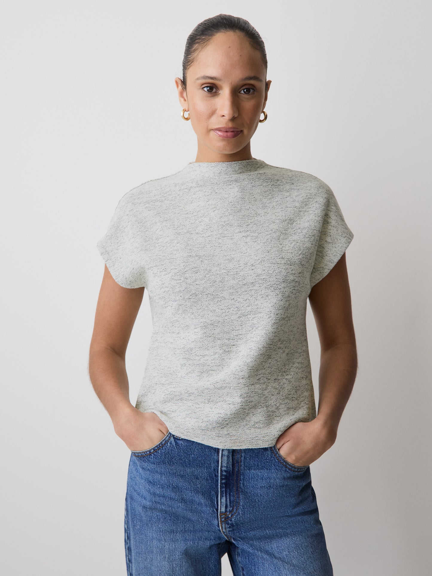 Extended-Sleeve Mock-Neck Textured Top