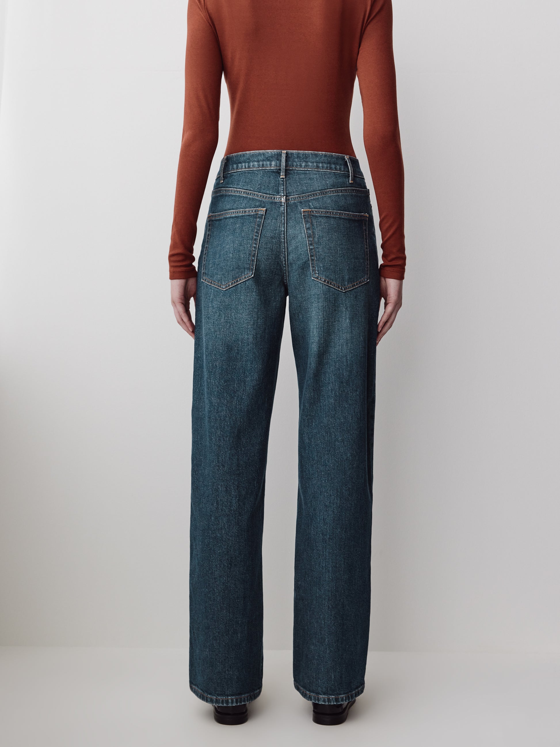 Woven Denim Pant Mid Rise Slouchy Straight Fit