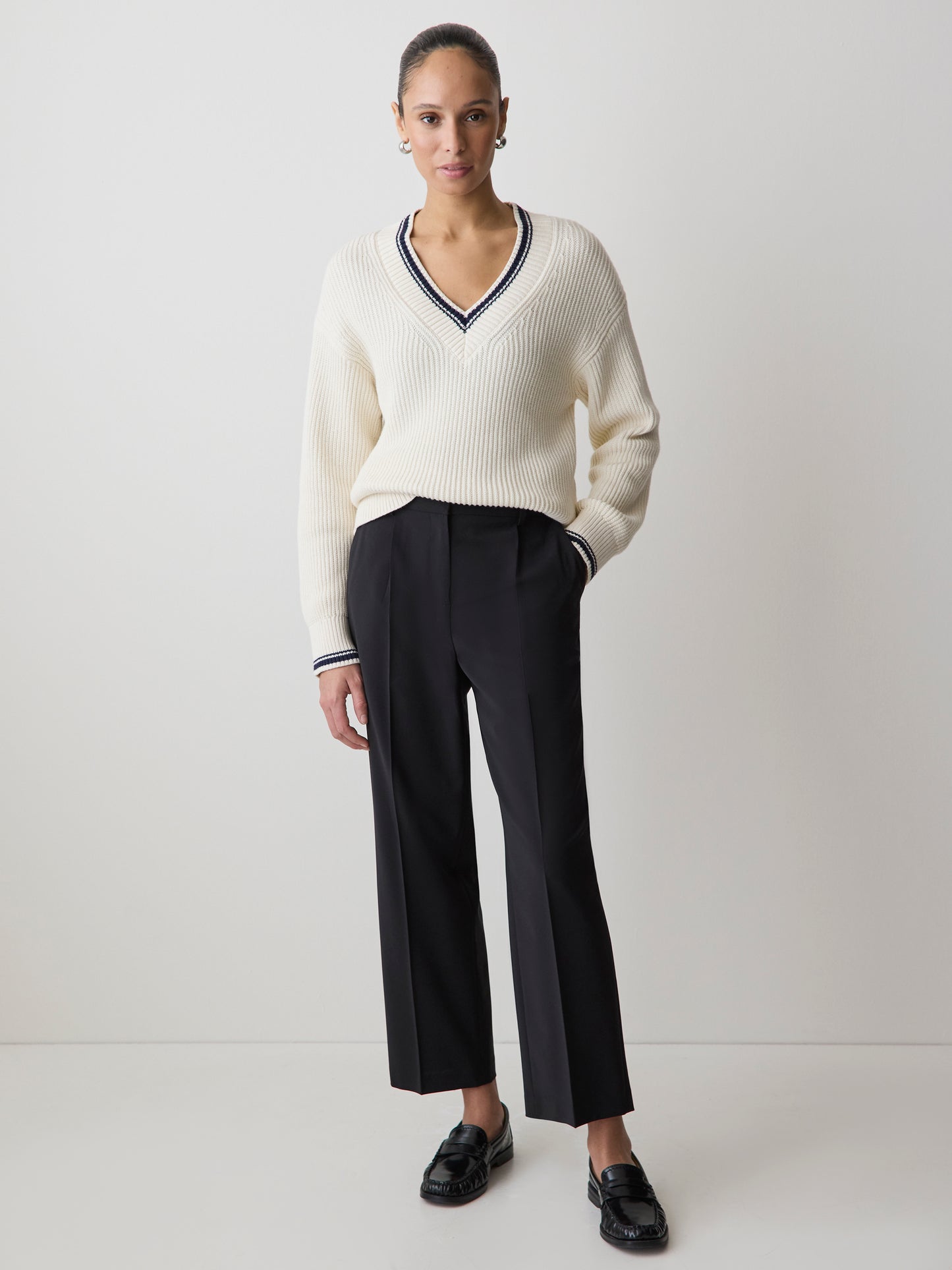 Black High-Rise Tapered-Leg Wool-Blend Pant