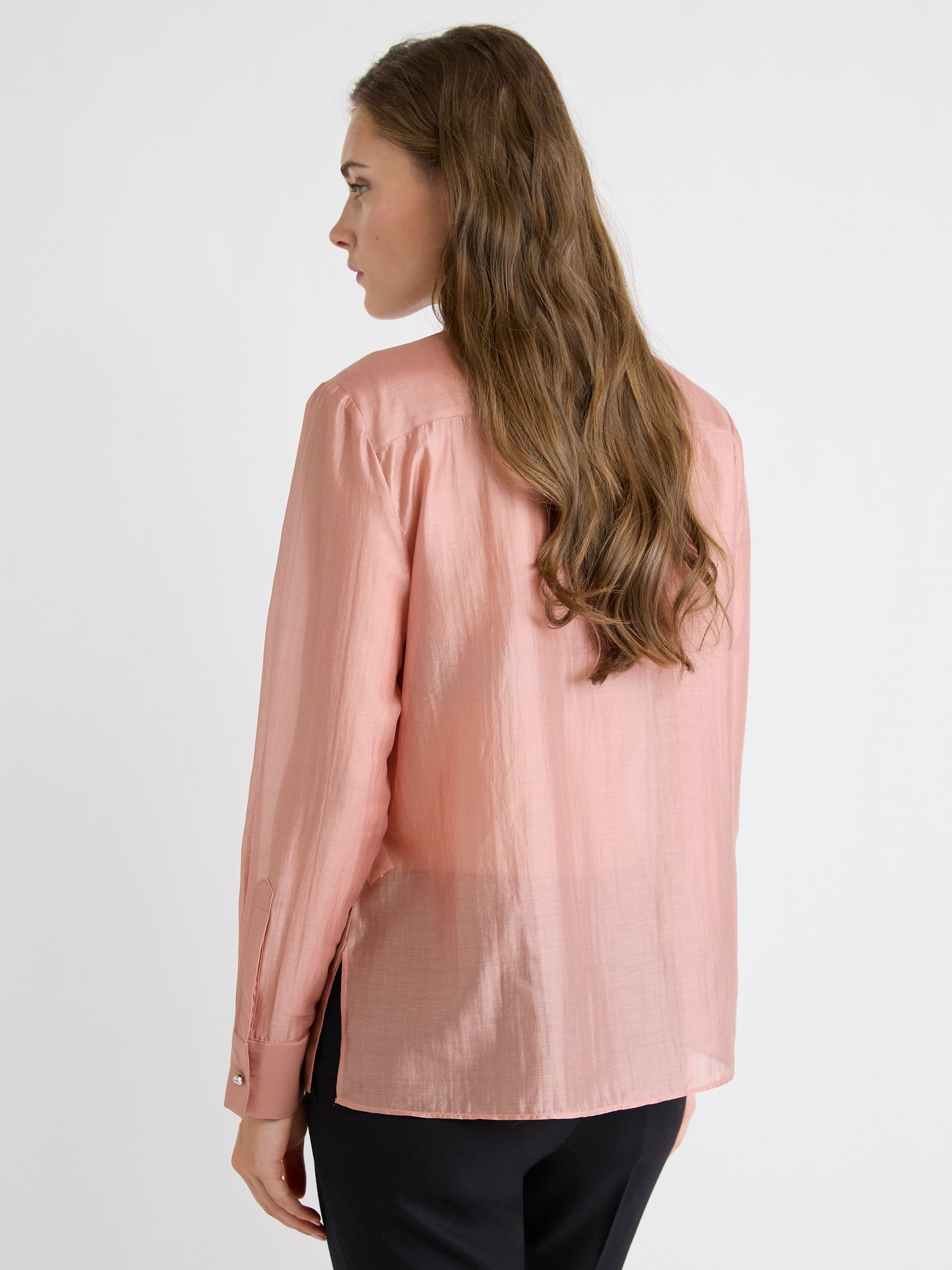 Long-Sleeve Buttoned-Down Blouse with Rhinestones