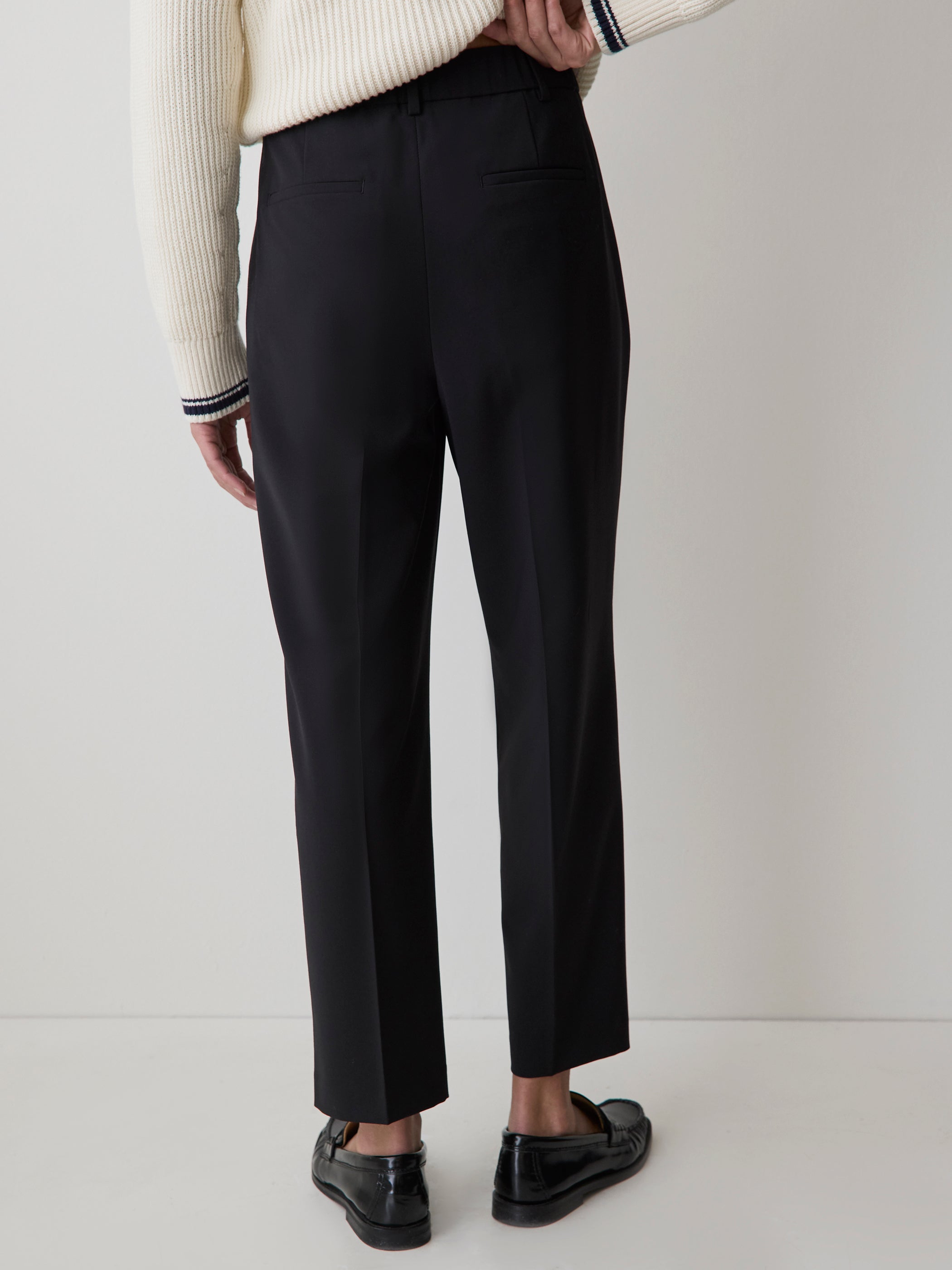 Black High-Rise Tapered-Leg Wool-Blend Pant