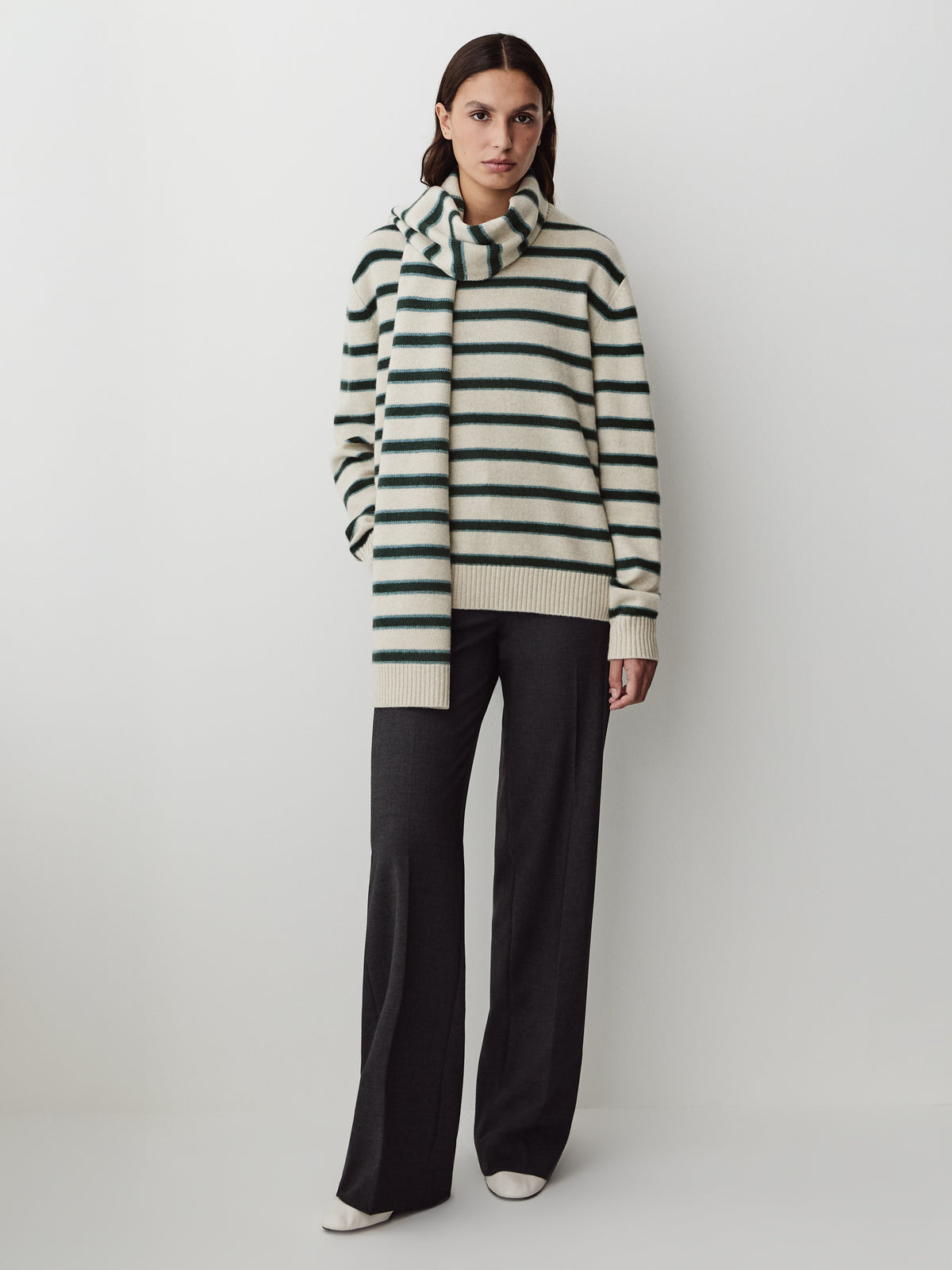 Mens Lambswool Crew Neck Knit Sweater with Stripe