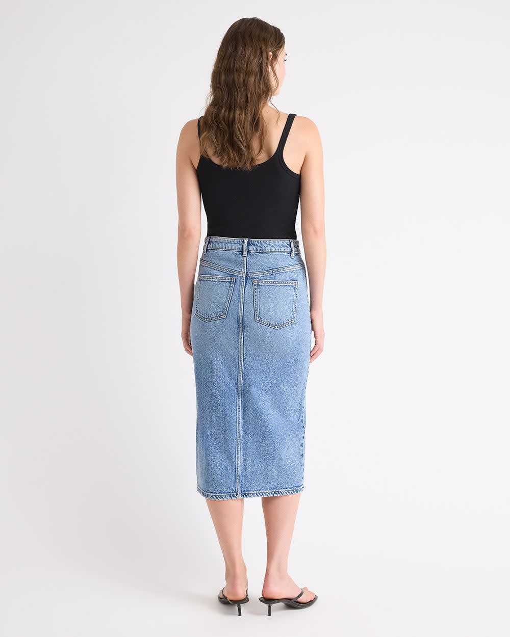 Jupe Droite Midi en Denim à Taille Haute