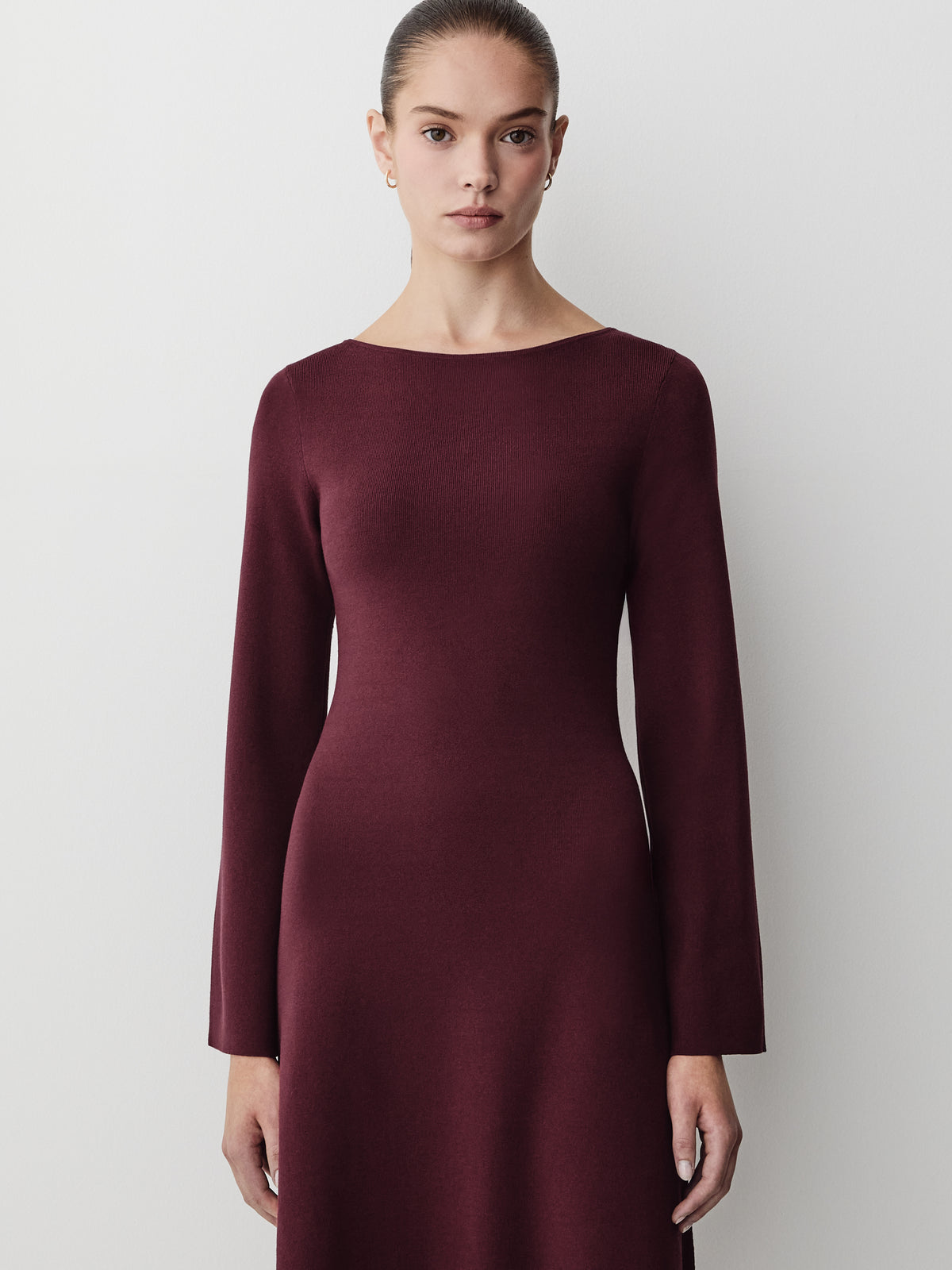 Knit Boat Neck A-Line Mini Dress