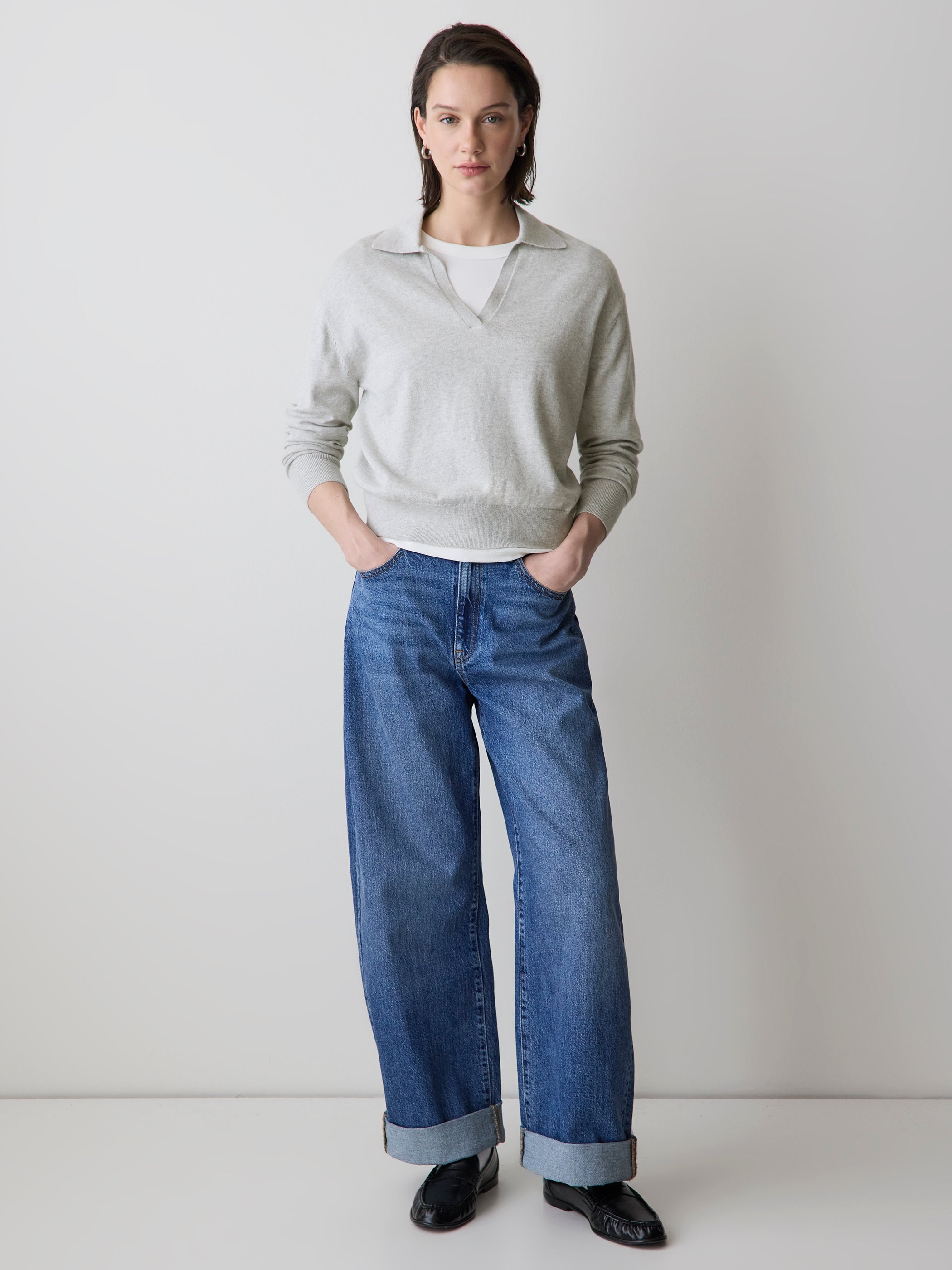 Polo à Manches Longues en Mélange de Laine