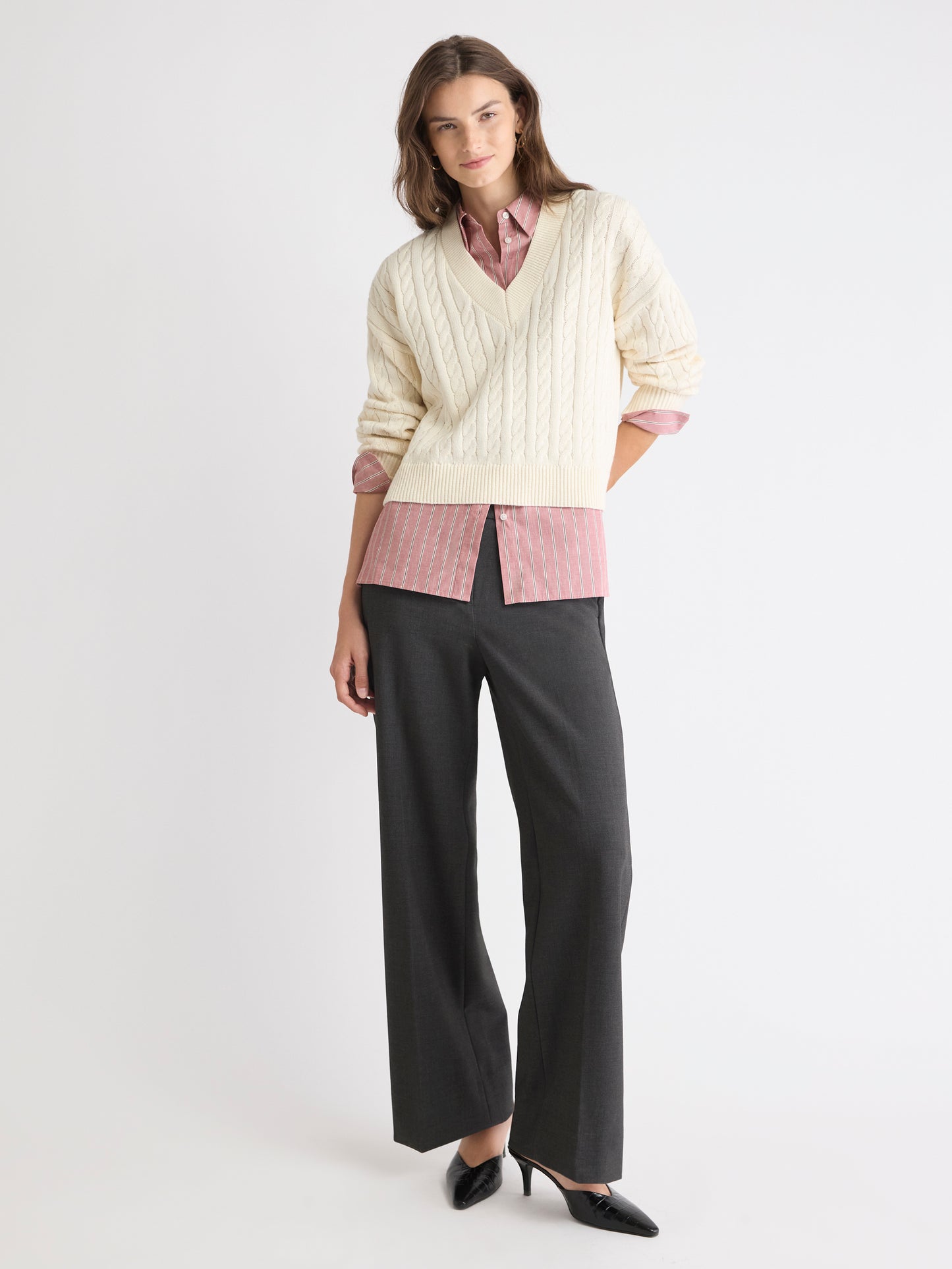 Striped Long-Sleeve Buttoned-Down Poplin Blouse