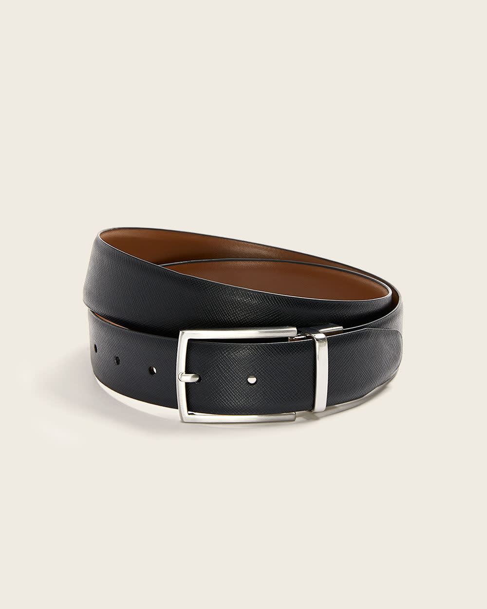 Ceinture Réversible Noir et Brun en Cuir Saffiano