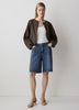 Bermuda Denim Shorts High Rise Cotton Blend