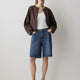 Bermuda Denim Shorts High Rise Cotton Blend