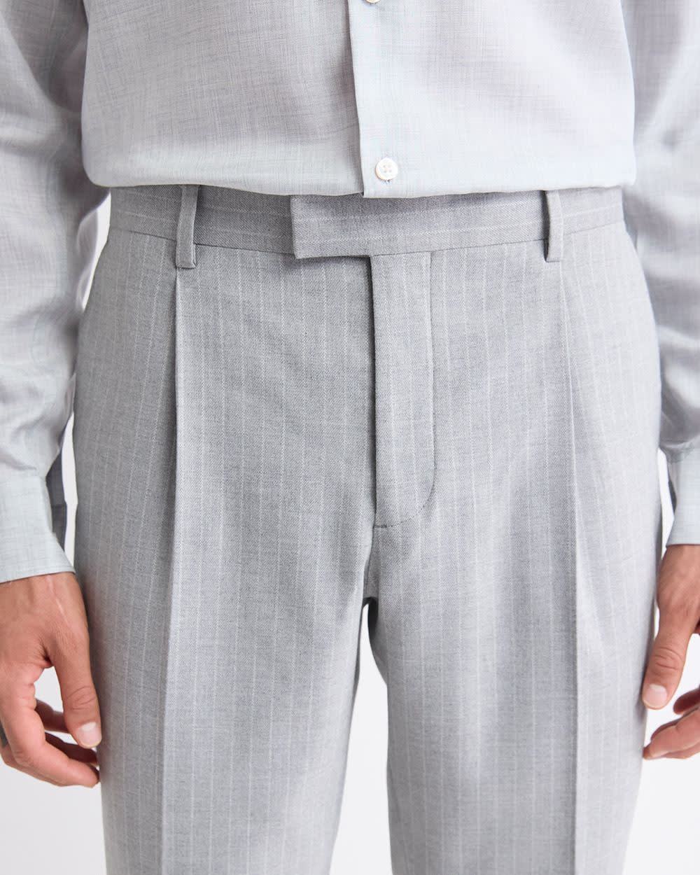 Pleated Tapered-Leg Striped Suit Pant