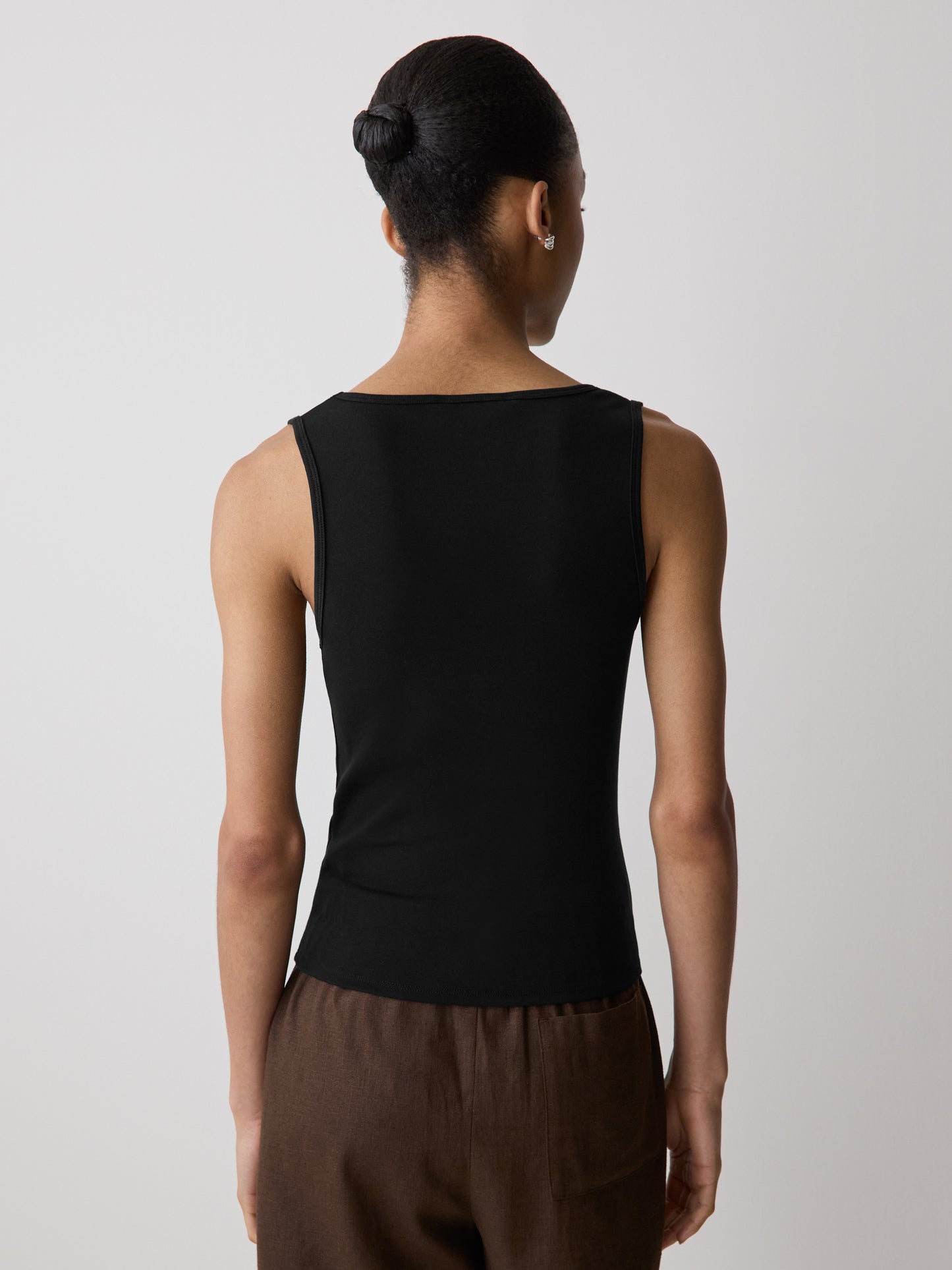 Knit Tank Top Square Neck Cotton Blend