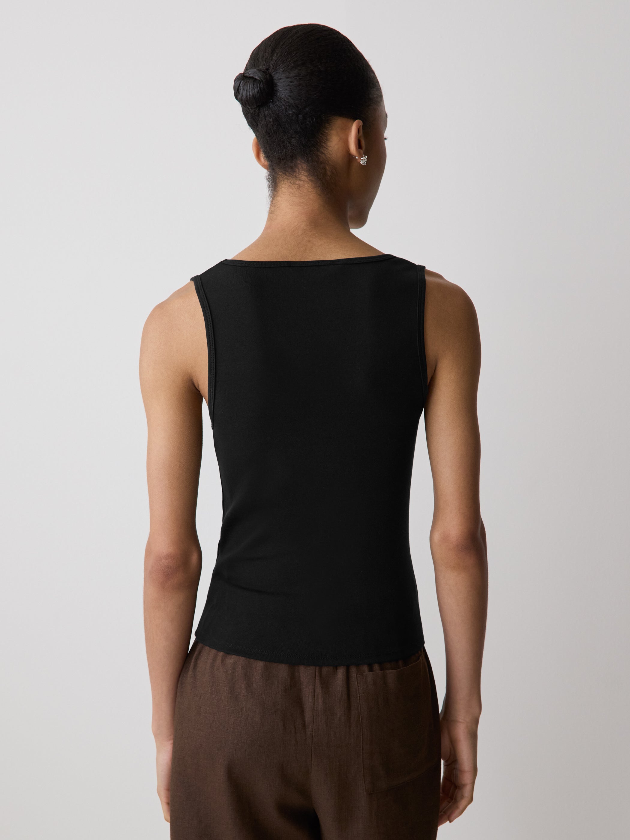 Knit Tank Top Square Neck Cotton Blend