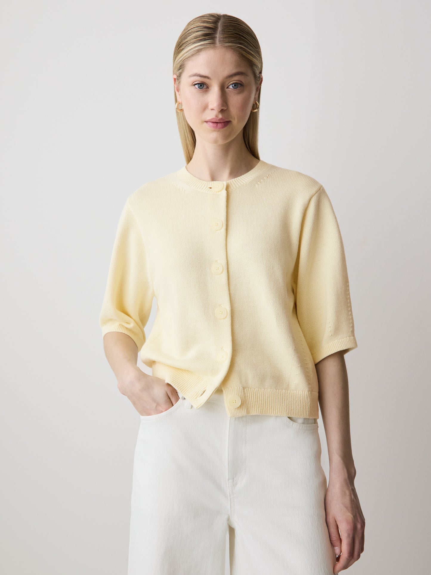 Knit Cotton Cardigan with Elbow Patches