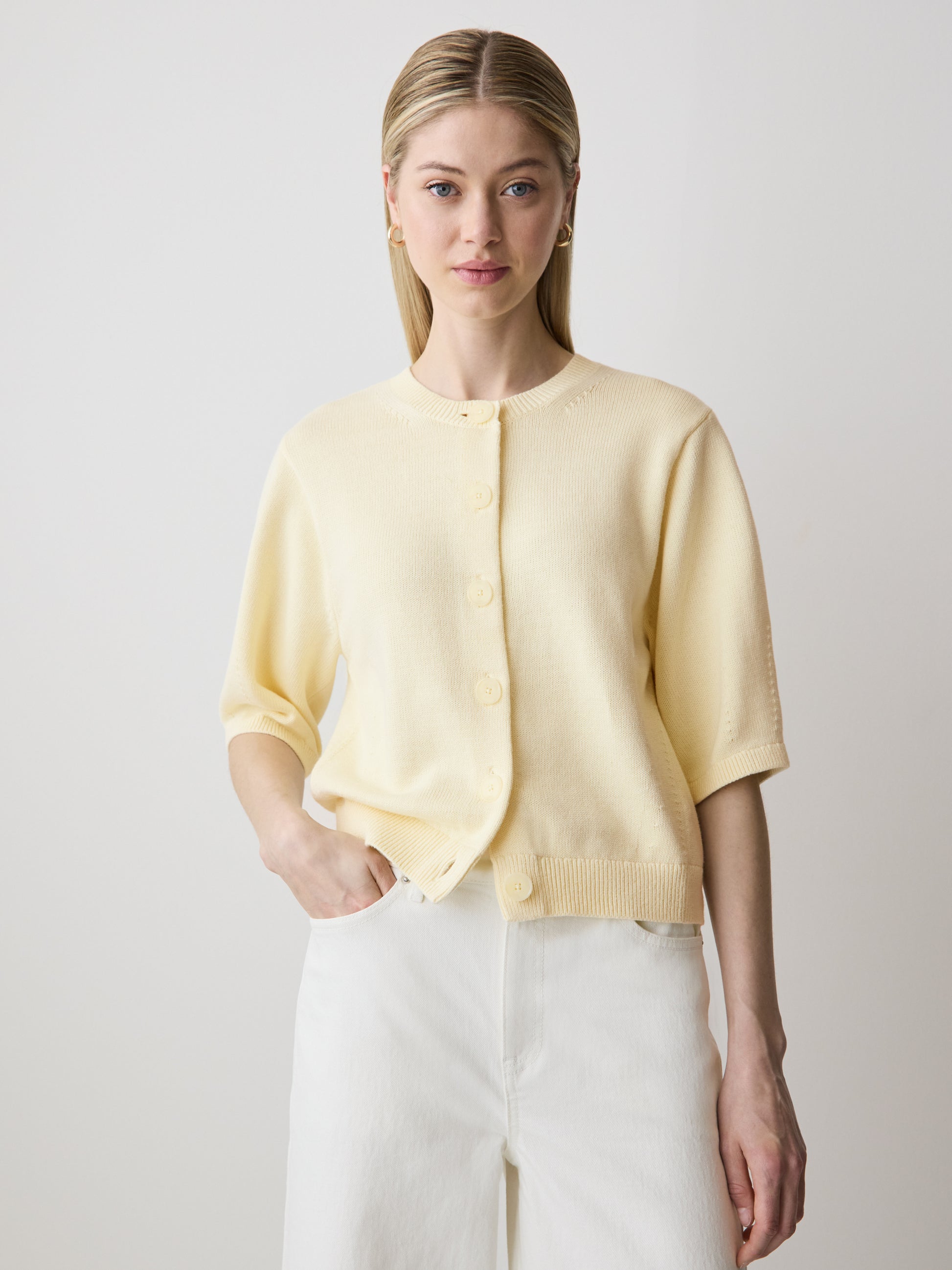 Knit Cotton Cardigan with Elbow Patches