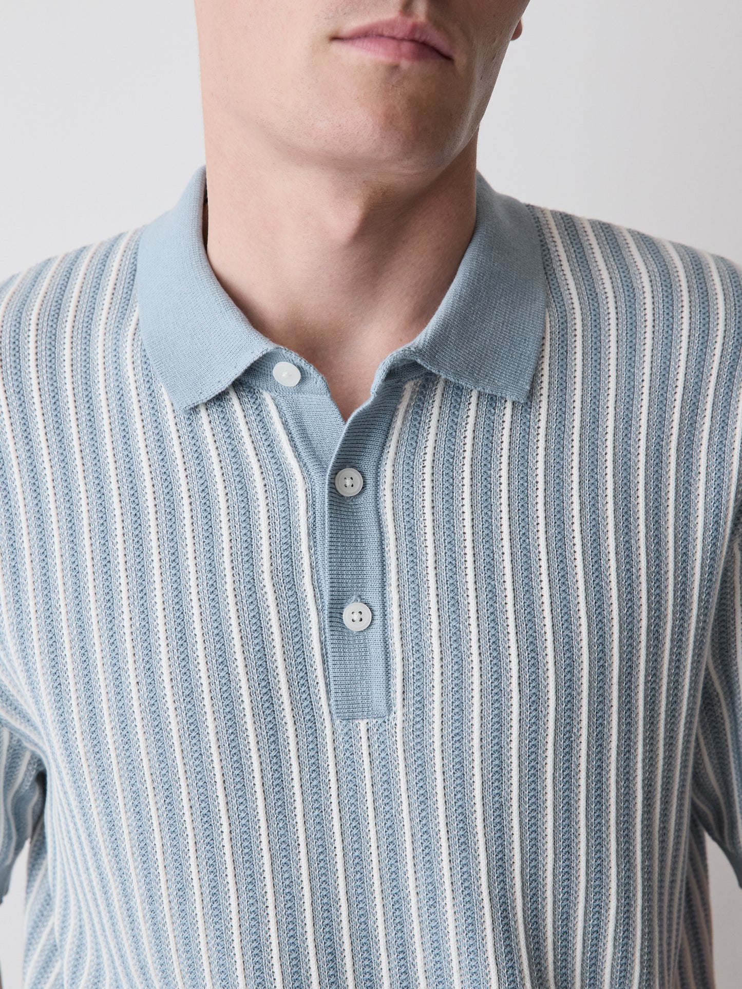 Striped Short-Sleeve Polo Sweater