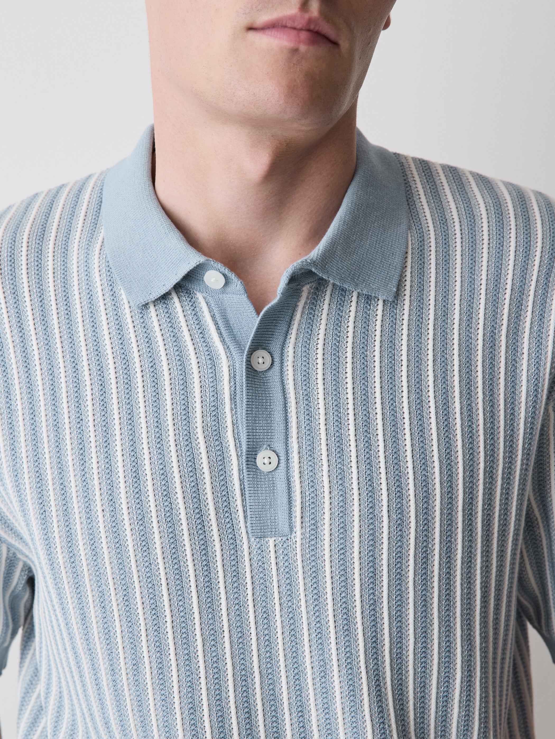 Striped Short-Sleeve Polo Sweater