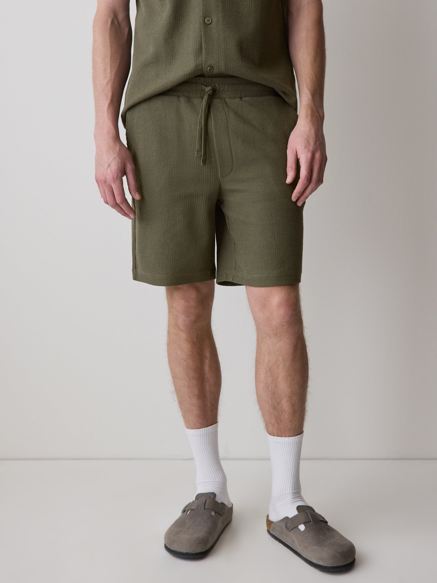 Mens Knit Textured Cotton Blend Shorts