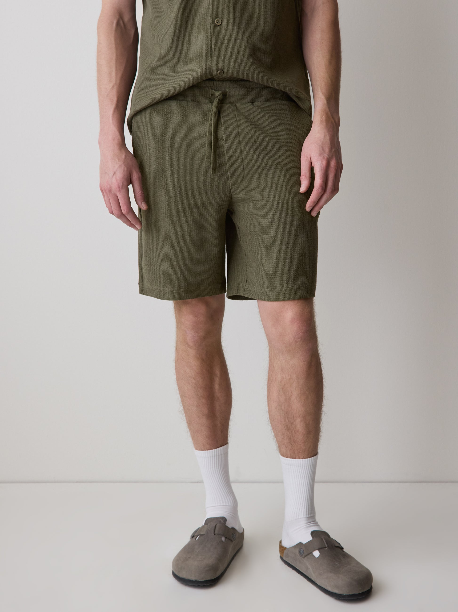 Mens Knit Textured Cotton Blend Shorts