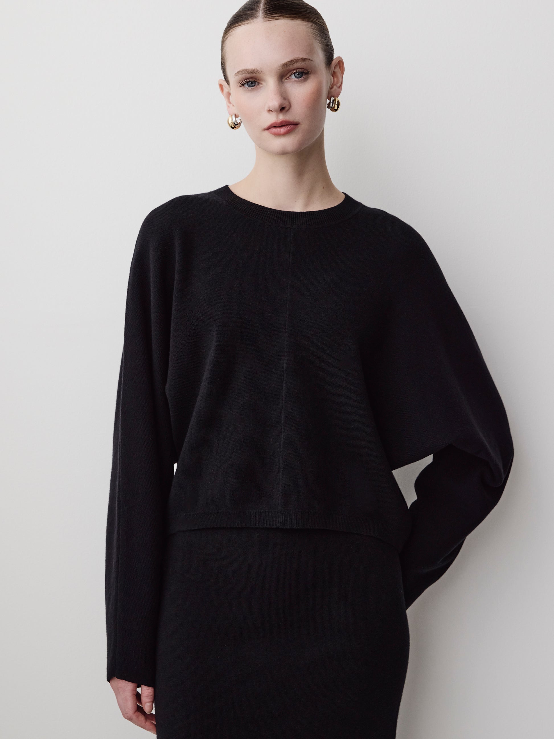 Knit Sweater Dolman Sleeve Cotton Blend