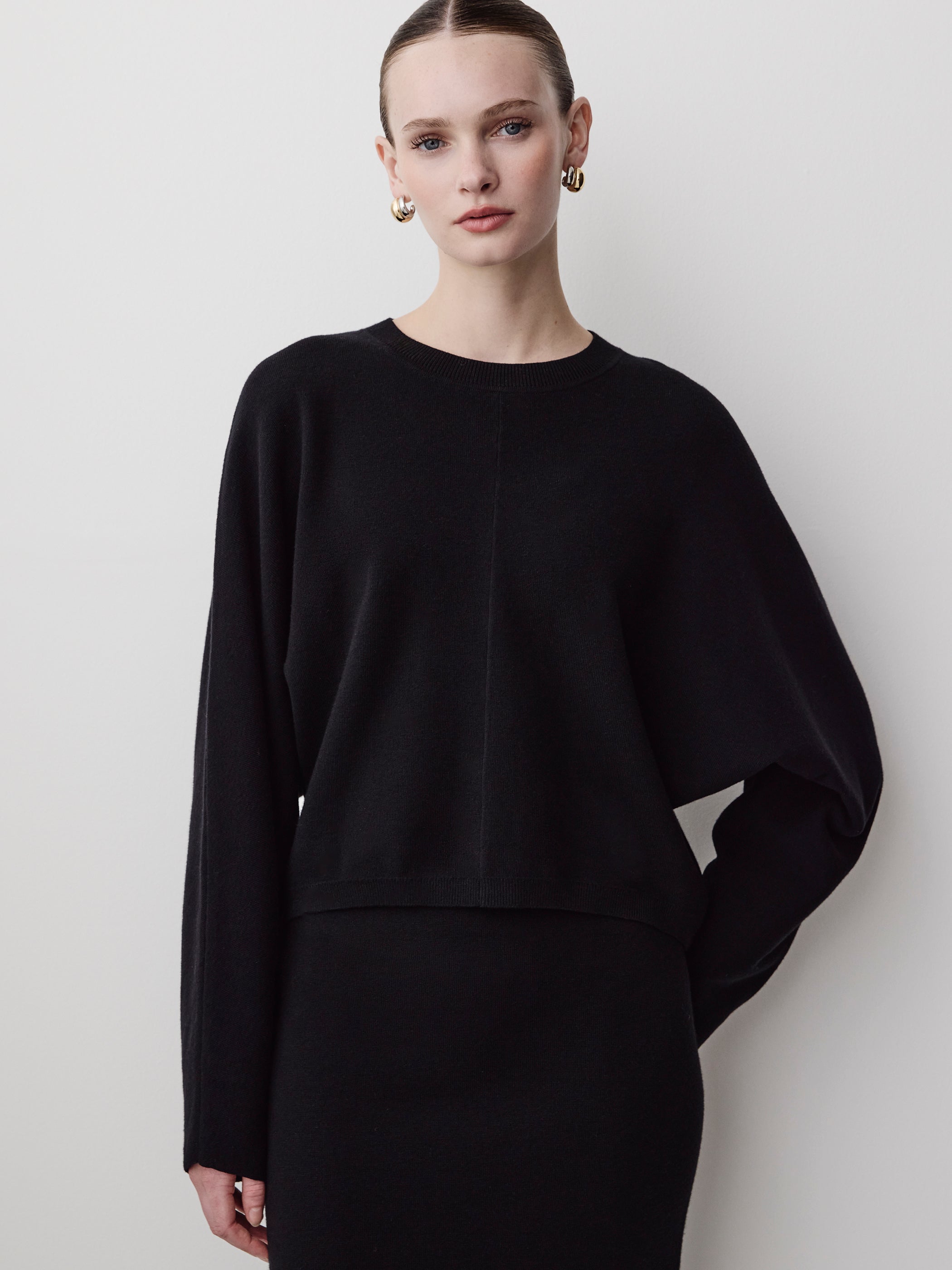 Knit Sweater Dolman Sleeve Cotton Blend