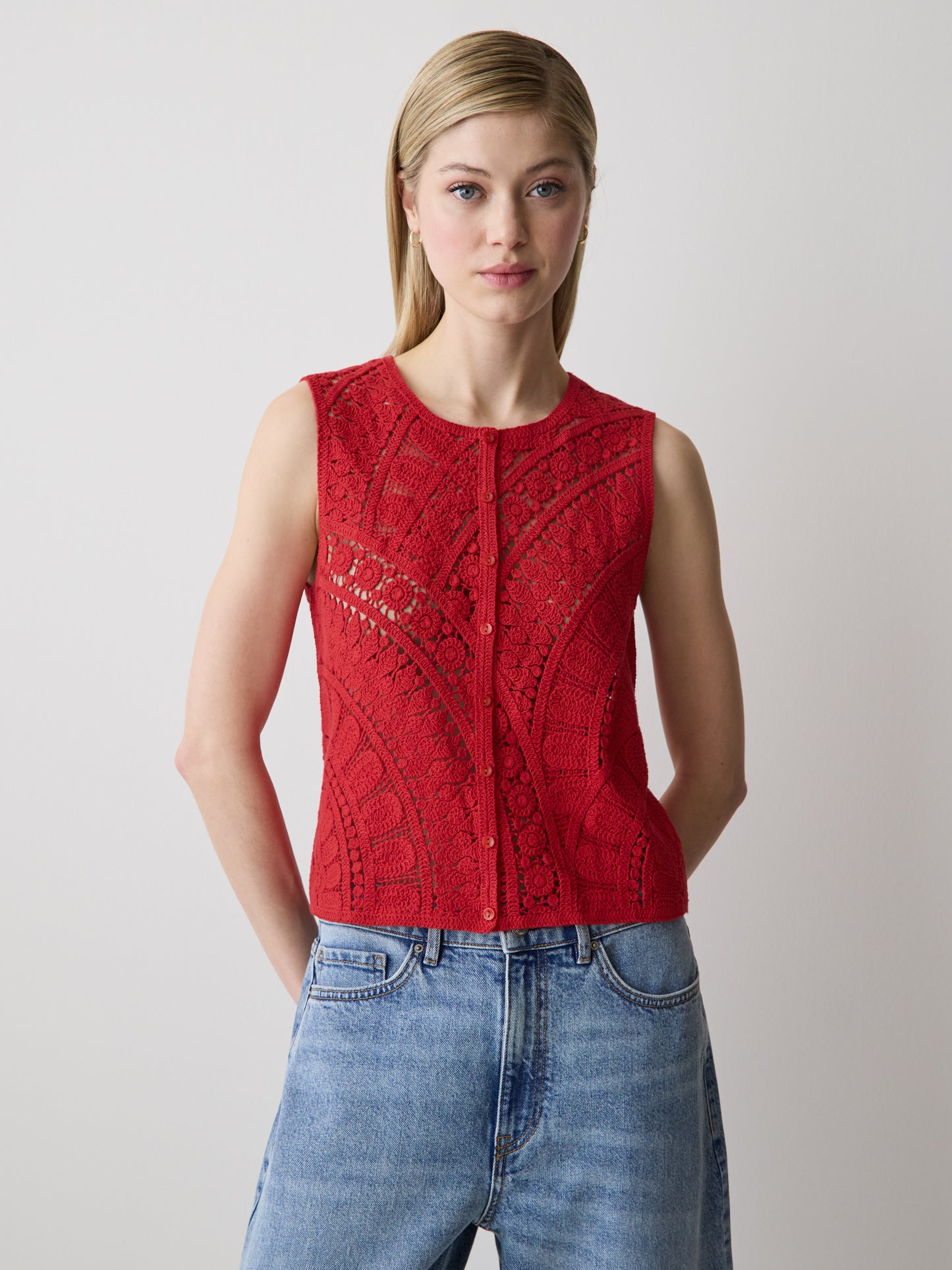 Buttoned-Down Crochet Tank Top